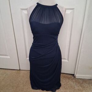 Davids Bridal Navy Blue Sheer Top Dress  Size 6